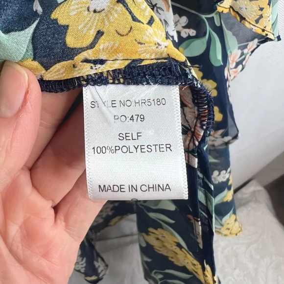 Navy and Yellow Floral‎ Short Sleeve Kimono One Size - Picture 7 of 9